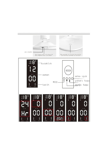 Techtic 5in1 Çok Fonksiyonlu Şarjlı Masa Lambası+saat+termometre