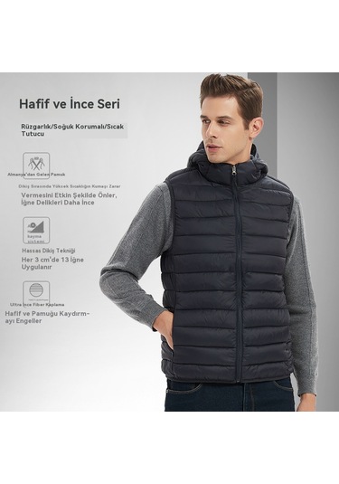 Erkek Pamuklu Yelek, Dış Giyim, Erkek Sonbahar Ve Kış Yeleği, Kolsuz Pamuklu Ceket. Siyah