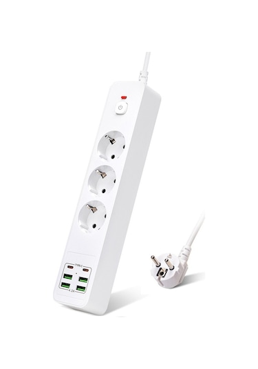 H-01 Hızlı Şarj İstasyonu 3000w 3'lü Priz 2 Metre Uzatma Kablosu