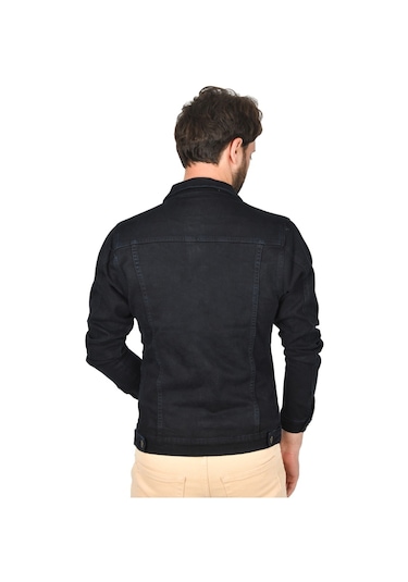 Deepsea Erkek Lacivert Slim Fit Likralı Kot Ceket Jean Ceket 2201007 False Lacivert