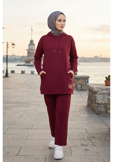 Bestenur Çift Cepli Kapüşonlu İkili Takım 1668 - Bordo