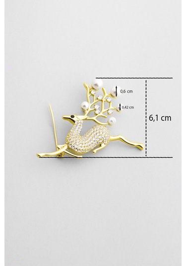 Ren Geyiği 18 Ayar Sarı Altın Kaplama Gümüş Broş Sarı Altın Kaplama