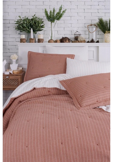 İyi Geceler İstanbul Soft Dreams Kiremit Çift Kişilik %100 Pamuk Natural Yatak Örtü Seti Kiremit