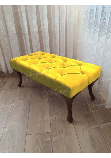 Kapitoneli Ayak Ucu Kapı Önü Antre Bench Puf Ceviz Ayak 110 45 Lila