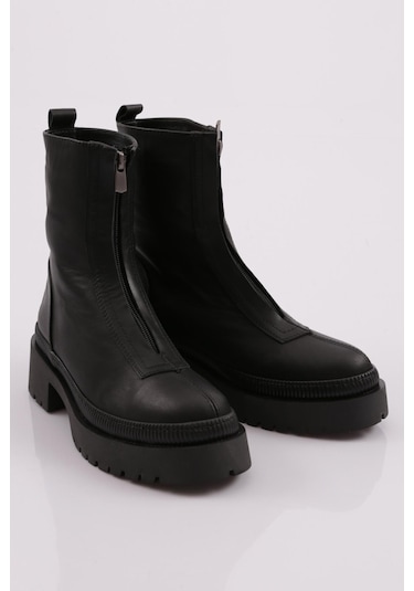 Dgn 21542-22K Kalın Taban Fermuarlı Kadın Bot 21542-2-R2119 Siyah