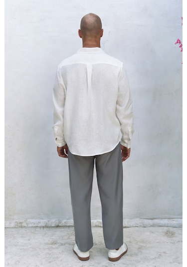 Mai Collection Mai Studios Co. Bice Ekru Keten Oversize Erkek Gömlek Ekru