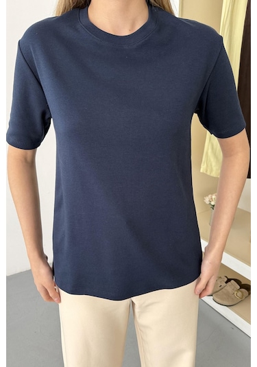 Giysa Kadın Bisiklet Yaka Pamuklu Basic T-shirt Lacivert - 26y 26650