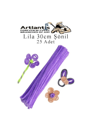 Şönil 30 Cm 25 Li 1 Paket Renkli Tüylü Tel Okul Öncesi Anasınıfı Kreş Hobi Eğitici Şönil Pipo Temizleyici Tüylü Tel Lila
