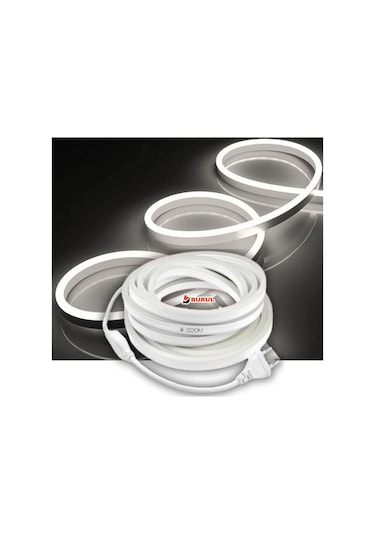 Sb-6509 20 Metre Beyaz Işık Neon Led Şerit Dış Mekan Silikonlu Esnek Dekoratif Aydınlatma 220v Fişli
