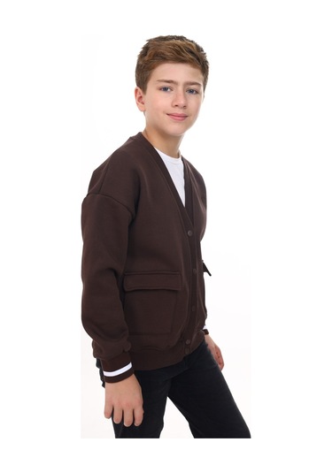 Toontoy Erkek Çocuk Baskılı Hırka Kahverengi