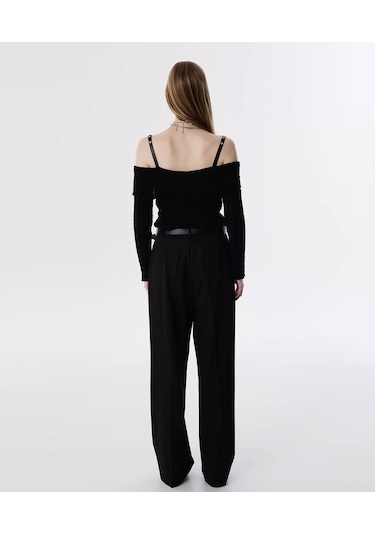 Twist Suni Deri Kemer Askılı Triko Siyah Kadın Kazak Tw6250050192 Siyah