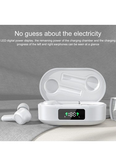 Mı4 Bluetooth 5.0 Led Dijital Ekran Akıllı Gürültü Azaltma Gerçek Kablosuz Bluetooth Kulaklık Beyaz