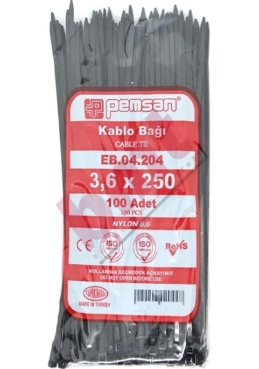 Pemsan Kablo Bağı 3,6x250 Siyah 100 Adet