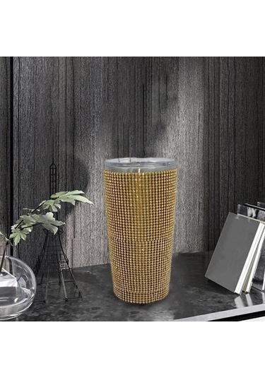 Homyl 600ml Seyahat Elmas Su Şişesi Kupa Vakum Tumbler Altın Altın