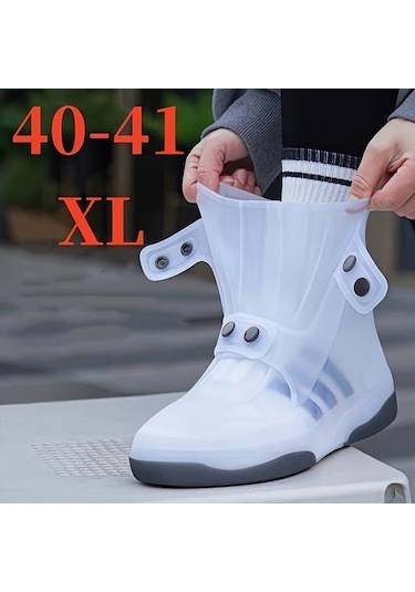 Xuweiwei Beyaz Xl 40-41 Su Geçirmez Yıkabilir Çift Tonlu Non-slip Bot Kılıfları Düğmeli Kapama Beyaz