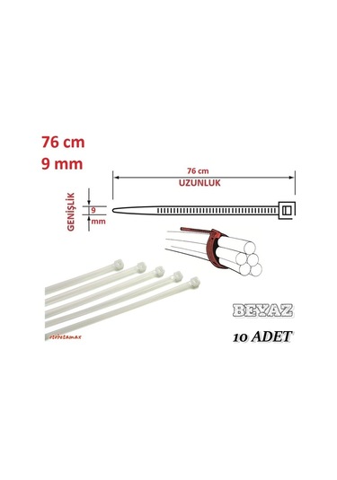 10 Adet Pemsan 76Cm X 9Mm Plastik Cırt Kelepçe Kablo Bağı