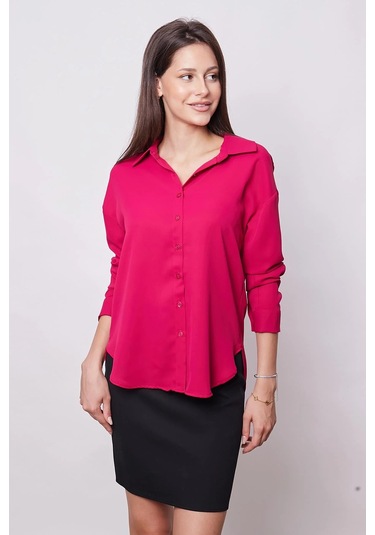 Kadın Yakalı Düşük Omuzlu Uzun Kol Likrasız Kumaş Gömlek-vişne Vişne