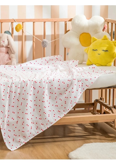 Kalp Baskılı Kız Bebek Battaniyesi 90x100 CM Ekru