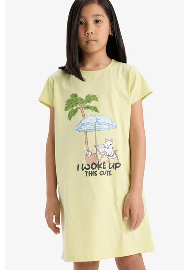 Defacto Kız Çocuk Baskılı Kısa Kollu Elbise E0658a825smyl282 Sarı