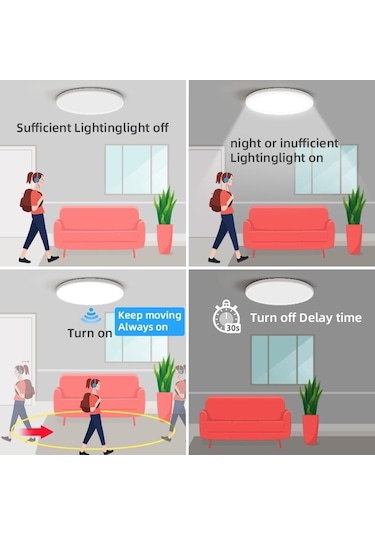 Led Radar Algılama Tavan Lambası Akıllı Panel Işıkları Hareket Sensörü Lamba Koridorlar Koridor Koridor Merdivenler Ev Tavan Işık 20w