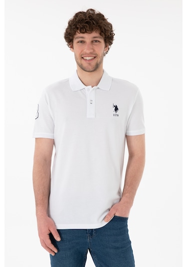 U.S. Polo Assn. Erkek Slim Fit Polo Yaka Beyaz Basic Tişört 50305929-VR013