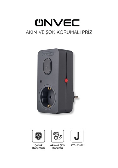 Onvec Basic Anahtarlı Akım Ve Şok Korumalı Priz 720 Joule Antrasit Gri Yok