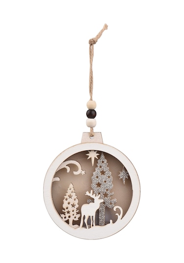 Monyee Noel Led Aydınlatmalı Dekoratif Ası: Ahşap-pvc, 4 Desen Ev, Geyik, Ağaç , Cr2032 Pil, D Stili Haki