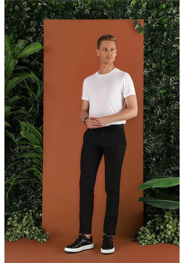 P 1123 Slim Fit Siyah Spor Pantolon Siyah