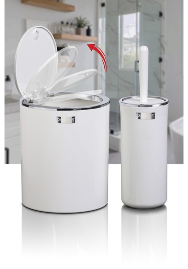 Okyanus Home Beyaz Kromlu Yuvarlak 2'Li Wc Kova Ve Fırça Seti