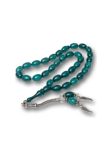 Gümüş Püsküllü Sıkma Kehribar Tesbih Sl12594 Gümüş