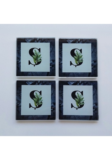 Decorita Cam Bardak Altlığı Harfli Tasarım Ş Harfi 4'lü Takım 10 x 10 CM Çok Renkli