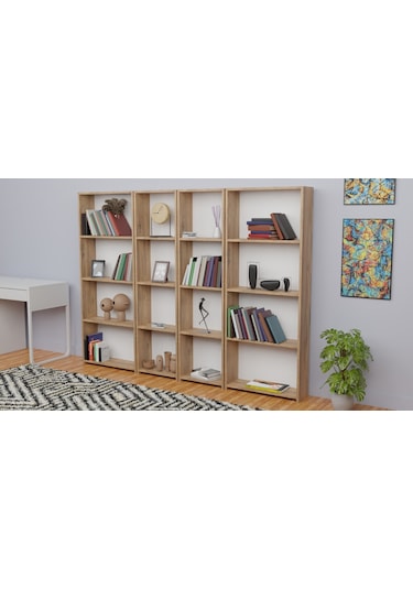 5 Raflı Kitaplık Seti Arkalıklı 2 Dar 2 Geniş Raf Kütüphane 170 C