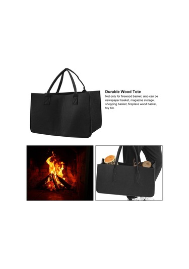 Xurunkeji Şömine Odun Keçe Saklama Çantası Sepet Dergi Rafı Odun Cebi, Keçe Katlanabilir Odun Tutucu Sepet Siyah Siyah