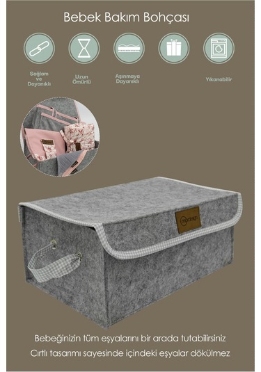 Mordesign Yenidoğan Bebek Bakım Çeyiz Seti Bebek Hediyesi, Anne Bebek Organizer, Bebek Hediye Kutusu Gri Ekose Zg10053-1 Gri