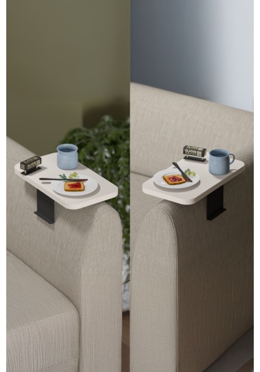 İkili Yan Sehpa Ayarlanabilir Tepsi Dikdörtgen Krem