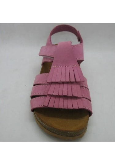 493 Doğal Deri,anatomik Mantar Taban Püsküllü Sandalet 31-36 Pembe