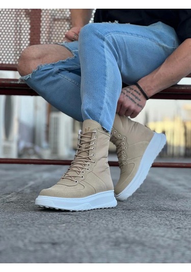 Wagoon Wg012 Bej Süet Uzun Bağcıklı Bot Çok Renkli