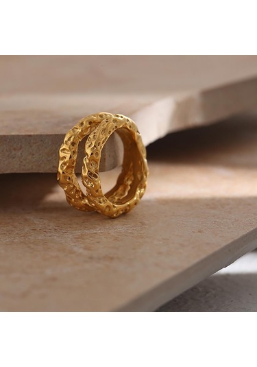 Eetit Paslanmaz Çelik Yuvarlak Yüzükler Kadınlar Için Altın Doku Metal Bildirimi Trendy Takı Hediye Altın