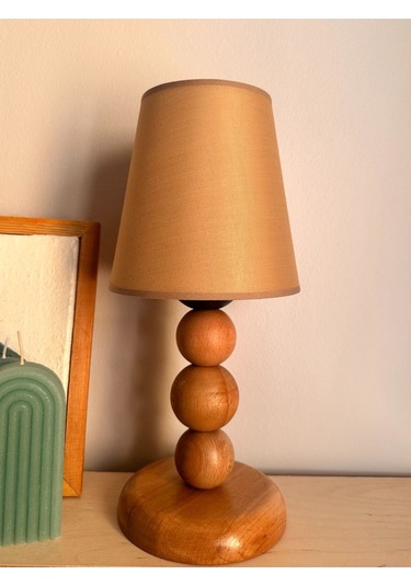 Bohem Ahşap Ayaklı Abajur - Açık Kahverengi Açık Kahverengi