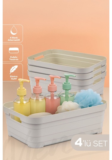 Vienev 4'lü 8,2 Litre Saklama Kutusu Bej Bej