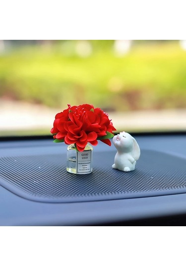 Sevimli Gül Vazo Tavşan Araba Iç Dekorasyon Süslemeleri Otomobil Merkezi Whıte 1 Piece Set
