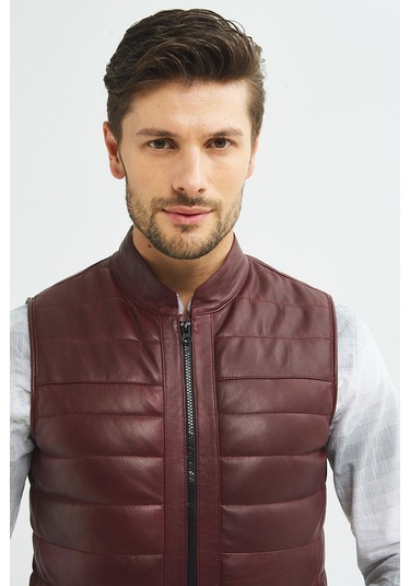 İkbal Thomas Bordo Hakiki Deri Yelek Erkek 001