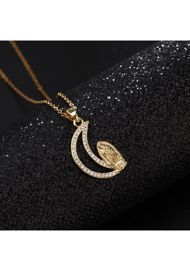 Dini Bakır Mikro Mıhlanmış Renkli Zirkon Taşlı Pandantif, Kadın Takısı, Katolik Meryem Ana Kolyesi S. Altın