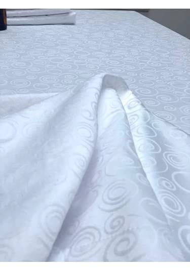 Nivemeshome 140x240 Beyaz Daire Sembol Leke Tutmaz Masa Örtüsü Beyaz