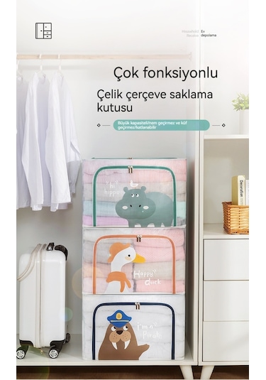 Relaxed Pvc Karikatür Saklama Kutusu Katlanabilir Kıyafet Dolabı Yorgan Bitirme Hareketli Bagna Kutusu Fermuarlı Saklama Kutusu-kahverengi Kahverengi