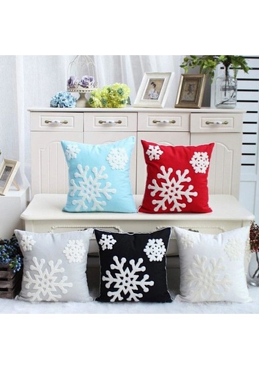Pamuk Ve İşlemeli Kanvas Kumaştan Üretilmiş, Kar Tanesi Desenli Kare Dekoratif Yastık, 45x45 Cm 18x18 İnç , Ev, Yatak, Koltuk Veya Arabanın Yılbaşı Dekorasyonu İçin İdealdir 1 Gri, 1 Çift .