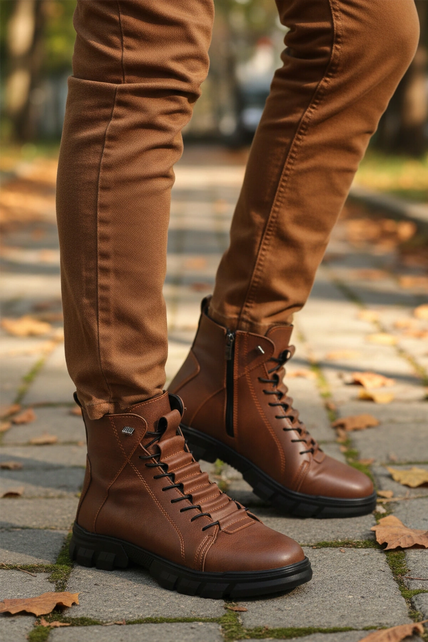 Taba İçi Polarlı Kaymaz Fermuarlı Erkek Bot 660 M Taba