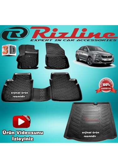 Peugeot 301 3D Paspas + Bagaj Havuzu Set Siyah 2012-2019 Rizline N11.5944