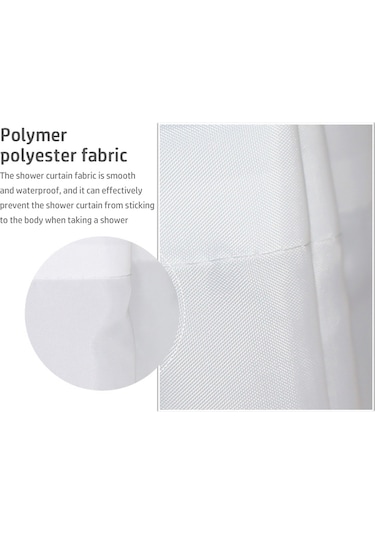 Tenfowee Beyaz Kalın Poliester Banyo Perdesi - Su Geçirmez Mantar Koruyucu 120x180 Cm 8 İğne İle Set Beyaz