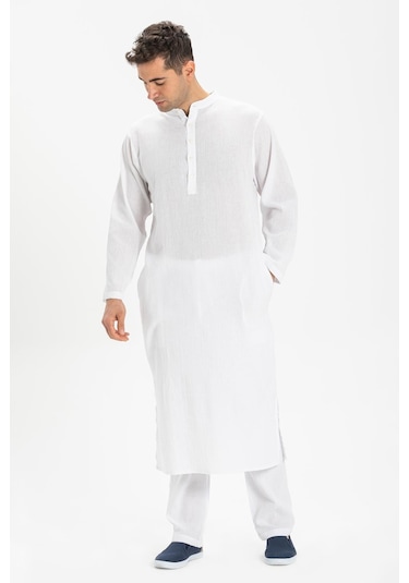 Uzun Kol Şile Bezi Erkek Hac ve Umre Elbisesi Beyaz Byz-beyaz Beyaz